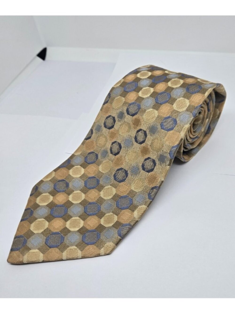 Joseph & Feiss International 100% Silk Geometric Tie, Khaki, Blue